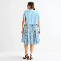 Perceptions Womens Plus Embroidered Floral Jacket Dress