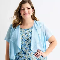 Perceptions Womens Plus Embroidered Floral Jacket Dress