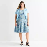 Perceptions Womens Plus Embroidered Floral Jacket Dress