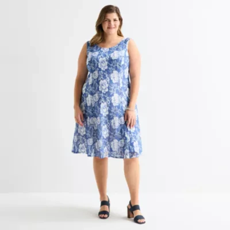 Perceptions Womens Plus Floral Jacket Dress