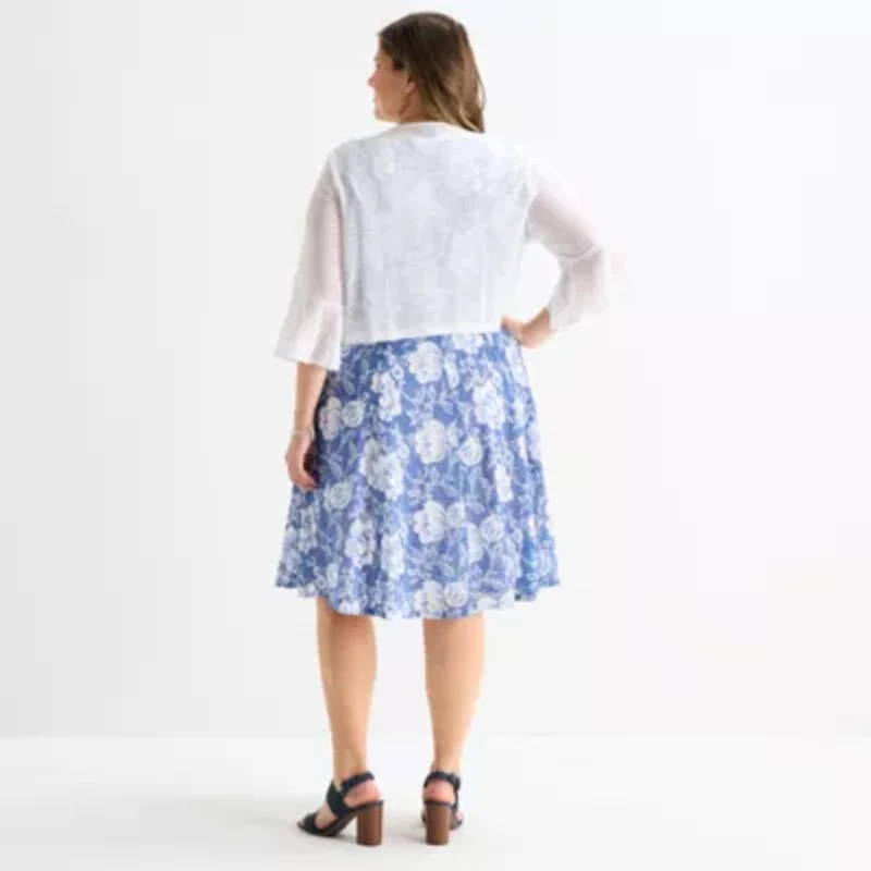 Perceptions Womens Plus Floral Jacket Dress