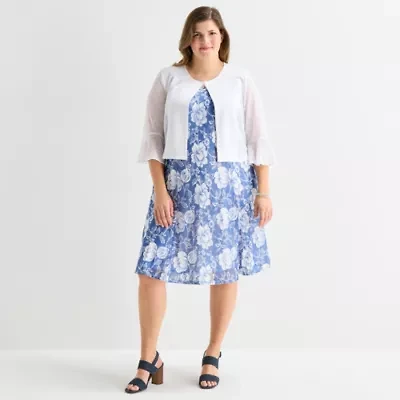 Perceptions Womens Plus Floral Jacket Dress