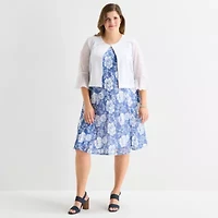 Perceptions Womens Plus Floral Jacket Dress