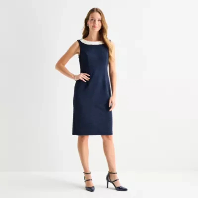 Maya Brooke Womens Pearl Trim Jacket Dress