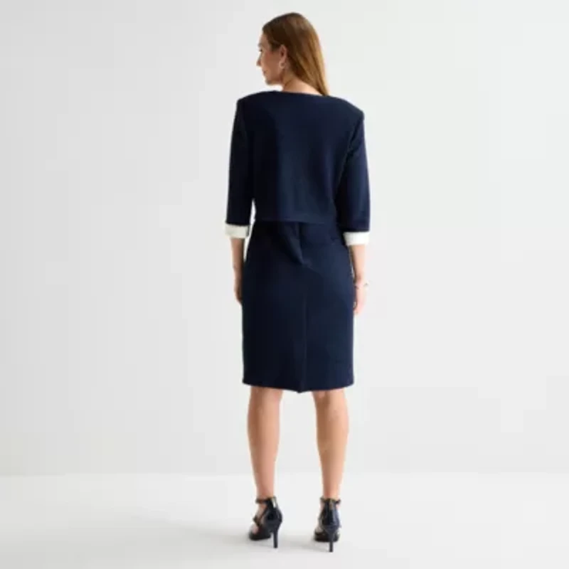 Maya Brooke Womens Pearl Trim Jacket Dress