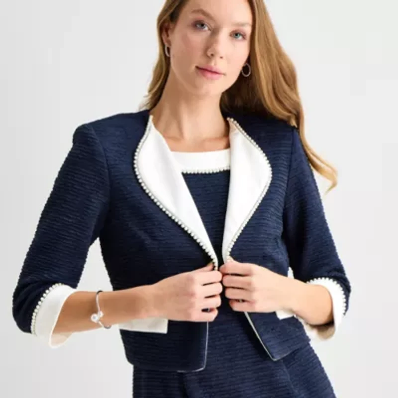 Maya Brooke Womens Pearl Trim Jacket Dress
