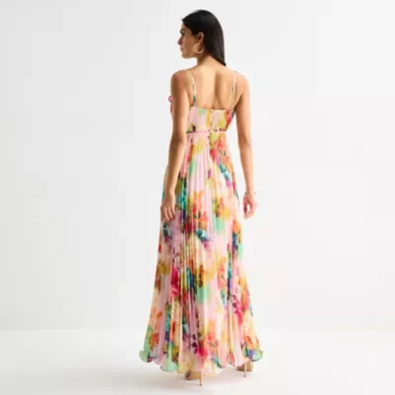 Melonie T Womens Sleeveless Floral Evening Gown