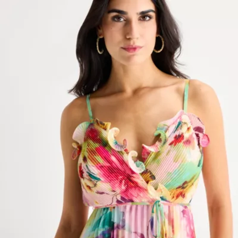 Melonie T Womens Sleeveless Floral Evening Gown