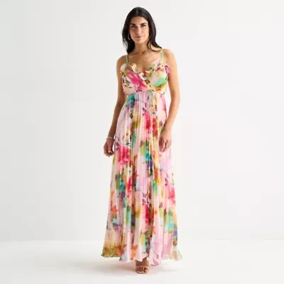 Melonie T Womens Sleeveless Floral Evening Gown