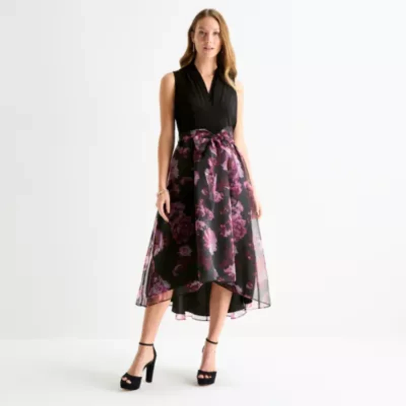 S. L. Fashions Womens Sleeveless Floral Fit + Flare Dress