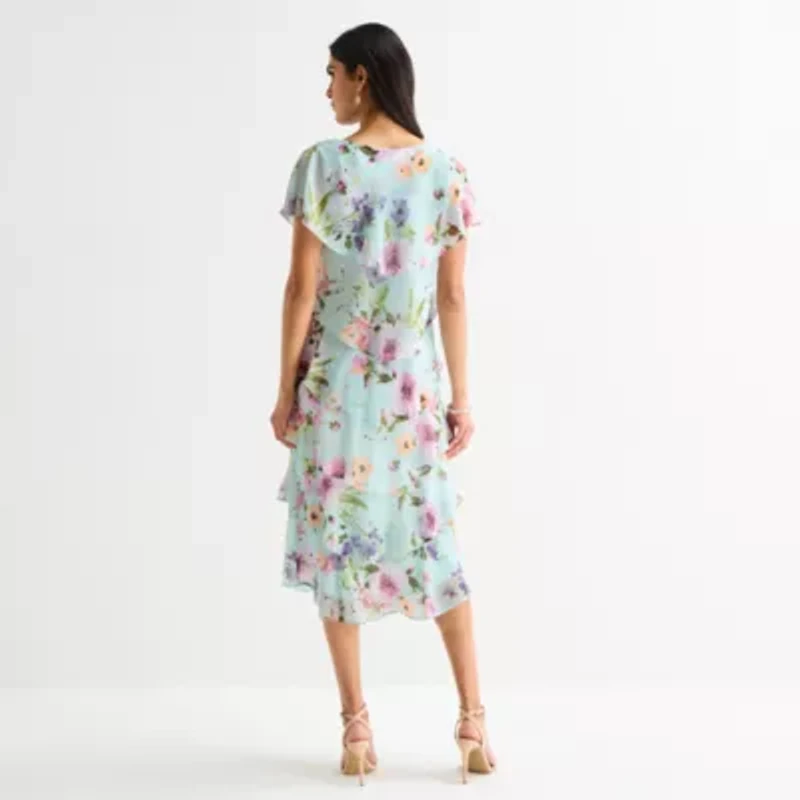 S. L. Fashions Womens Short Sleeve Floral Shift Dress