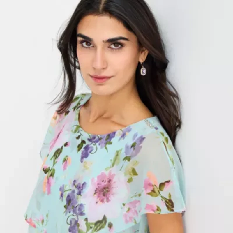 S. L. Fashions Womens Short Sleeve Floral Shift Dress