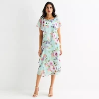 S. L. Fashions Womens Short Sleeve Floral Shift Dress