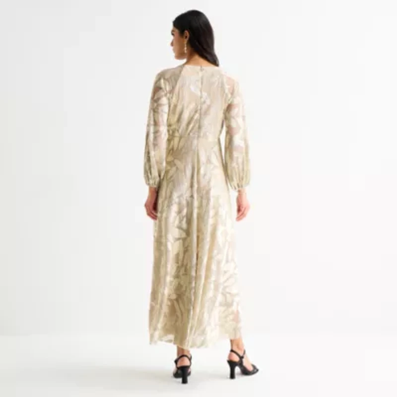 Sam And Jess Womens Long Sleeve Leaf Evening Gown