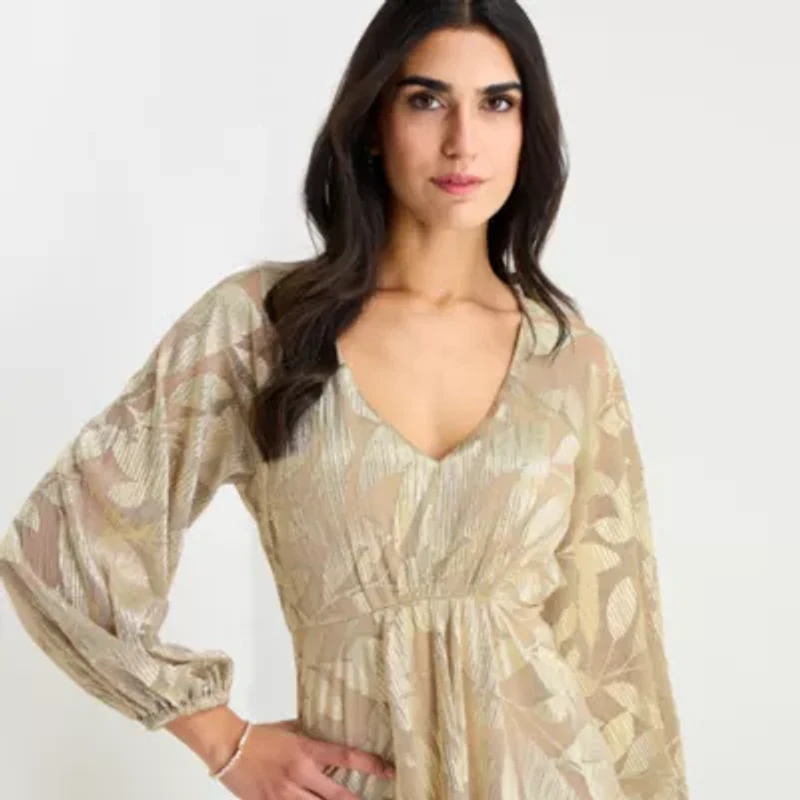 Sam And Jess Womens Long Sleeve Leaf Evening Gown