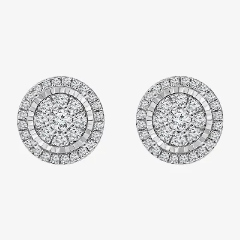 Diamond Blossom (I-J / I3) 1 CT. T.W. Natural White Diamond 10K White Gold Round Stud Earrings