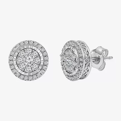 Diamond Blossom (I-J / I3) 1 CT. T.W. Natural White Diamond 10K White Gold Round Stud Earrings