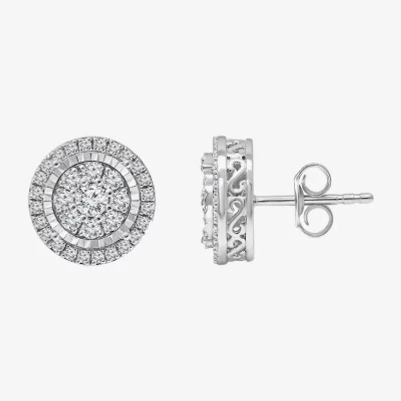 Diamond Blossom (I-J / I3) 1 CT. T.W. Natural White Diamond 10K White Gold Round Stud Earrings
