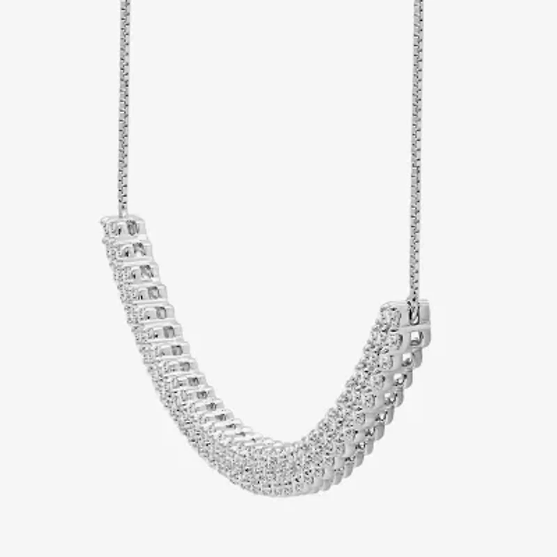 (I-J / I2-I3) Womens 1 CT. T.W. Natural White Diamond 10K White Gold Curved 18 Inch Pendant Necklace