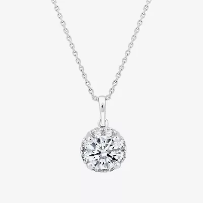 (G/Si1-Si2) Womens 1 CT. T.W. Lab Grown White Diamond Sterling Silver Round 18 Inch Pendant Necklace