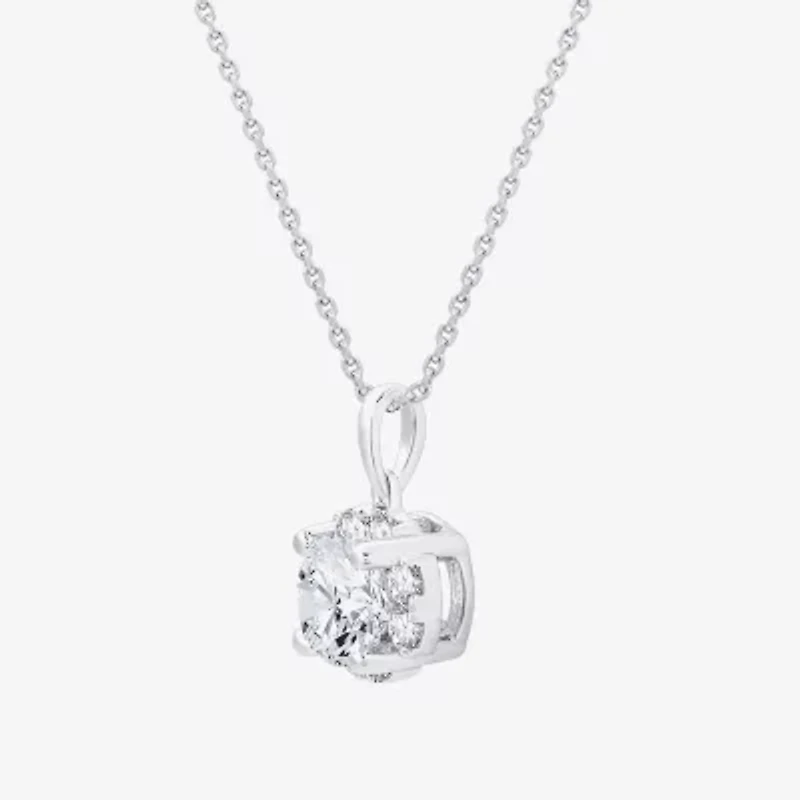 (G/Si1-Si2) Womens 1 CT. T.W. Lab Grown White Diamond Sterling Silver Round 18 Inch Pendant Necklace