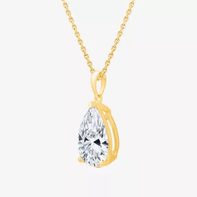 (F/Vs1) Womens 5 CT. T.W. Lab Grown White Diamond 14K Gold Pear 18 Inch Pendant Necklace