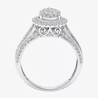 I-J / I2-I3 Womens 1 CT. T.W. Natural White Diamond 10K Gold Pear Side Stone Halo Engagement Ring