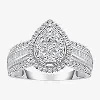 I-J / I2-I3 Womens 1 CT. T.W. Natural White Diamond 10K Gold Pear Side Stone Halo Engagement Ring