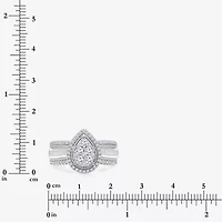 I-J / I2-I3 Womens 1 CT. T.W. Natural White Diamond 10K Gold Pear Side Stone Halo Engagement Ring