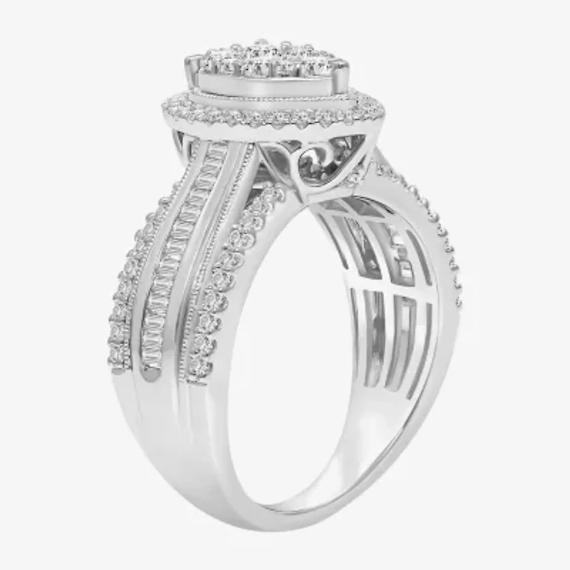 I-J / I2-I3 Womens 1 CT. T.W. Natural White Diamond 10K Gold Pear Side Stone Halo Engagement Ring