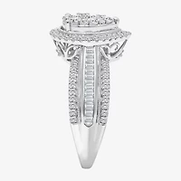 I-J / I2-I3 Womens 1 CT. T.W. Natural White Diamond 10K Gold Pear Side Stone Halo Engagement Ring