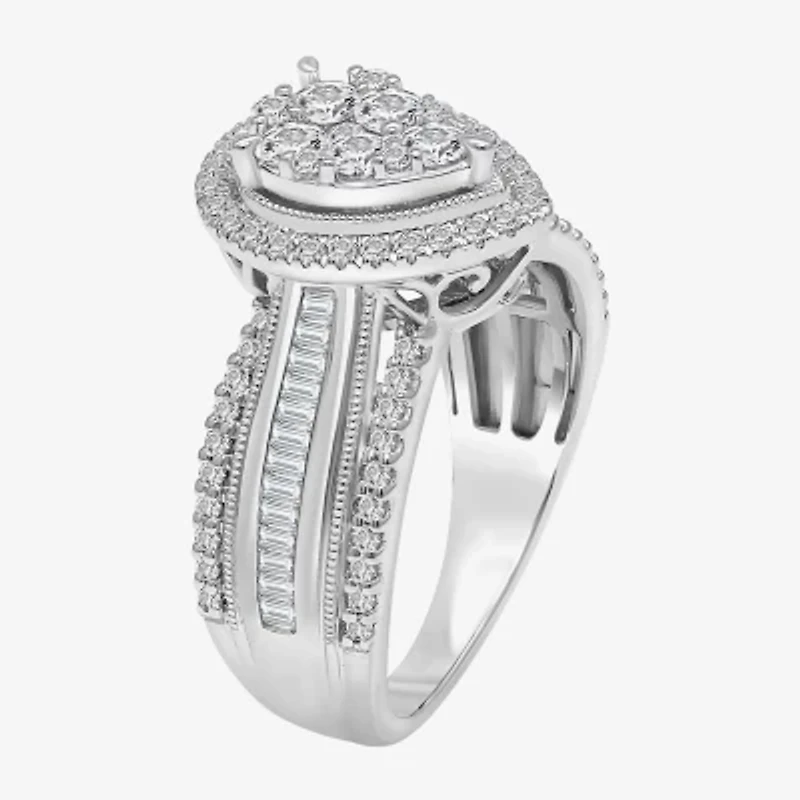 I-J / I2-I3 Womens 1 CT. T.W. Natural White Diamond 10K Gold Pear Side Stone Halo Engagement Ring