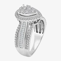 I-J / I2-I3 Womens 1 CT. T.W. Natural White Diamond 10K Gold Pear Side Stone Halo Engagement Ring