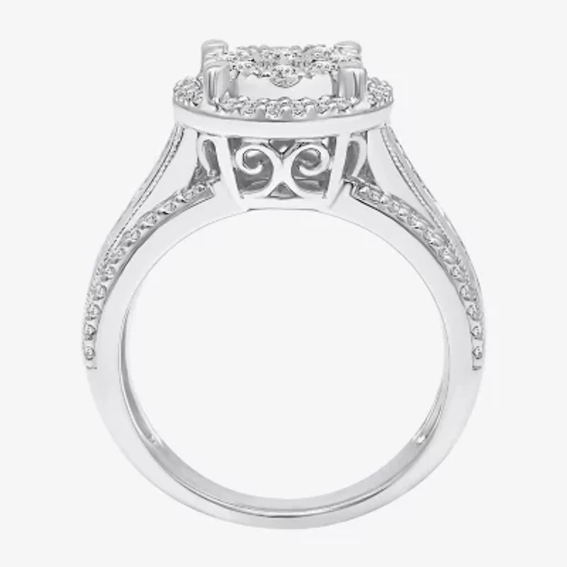 I-J / I2-I3 Womens 1 CT. T.W. Natural White Diamond 10K Gold Round Side Stone Halo Engagement Ring