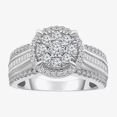 I-J / I2-I3 Womens 1 CT. T.W. Natural White Diamond 10K Gold Round Side Stone Halo Engagement Ring