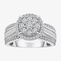 I-J / I2-I3 Womens 1 CT. T.W. Natural White Diamond 10K Gold Round Side Stone Halo Engagement Ring