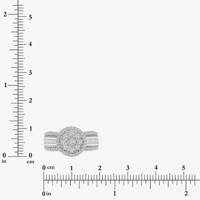 I-J / I2-I3 Womens 1 CT. T.W. Natural White Diamond 10K Gold Round Side Stone Halo Engagement Ring