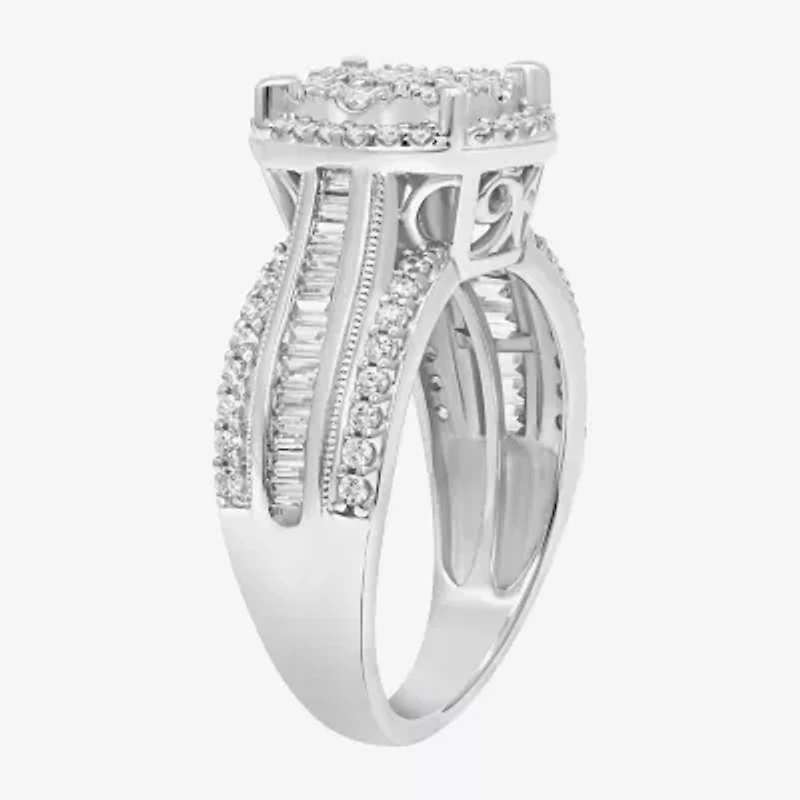 I-J / I2-I3 Womens 1 CT. T.W. Natural White Diamond 10K Gold Round Side Stone Halo Engagement Ring