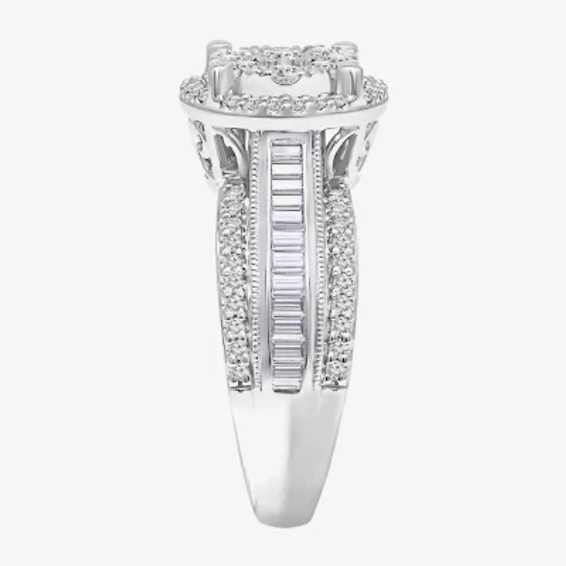 I-J / I2-I3 Womens 1 CT. T.W. Natural White Diamond 10K Gold Round Side Stone Halo Engagement Ring