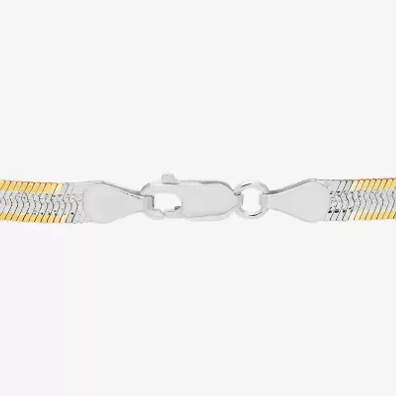 Made in Italy Womens 24K Gold Over Silver 7.5 Inch Solid Herringbone Chain Bracelet