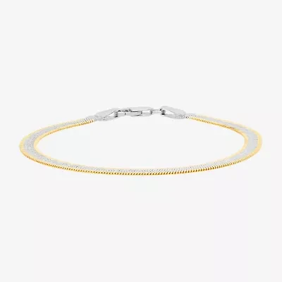 Made in Italy Womens 24K Gold Over Silver 7.5 Inch Solid Herringbone Chain Bracelet