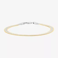 Made in Italy Womens 24K Gold Over Silver 7.5 Inch Solid Herringbone Chain Bracelet