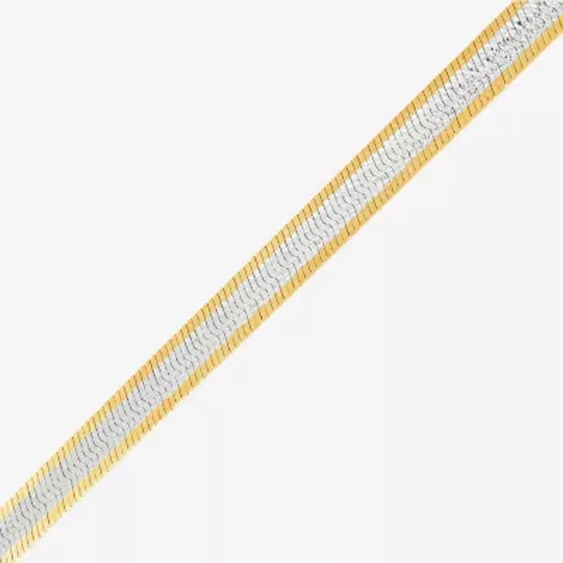 Made in Italy Womens 24K Gold Over Silver 7.5 Inch Solid Herringbone Chain Bracelet