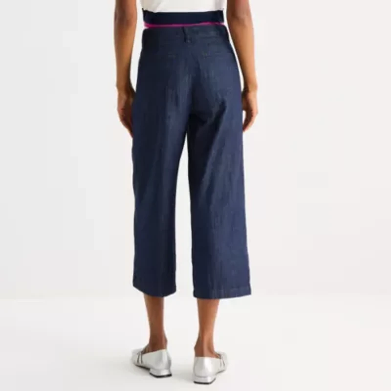 Liz Claiborne Womens Wide Leg Mid Rise Cropped Pant
