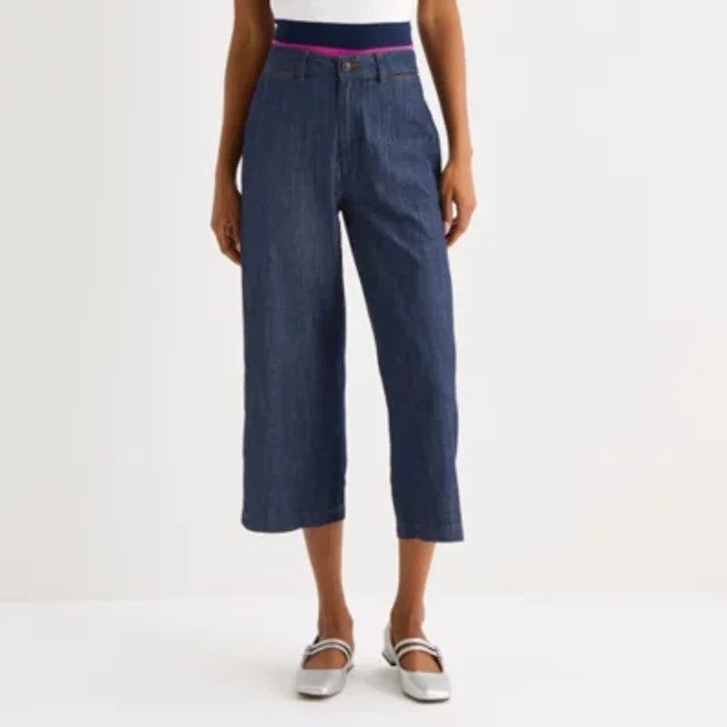 Liz Claiborne Womens Wide Leg Mid Rise Cropped Pant