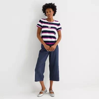 Liz Claiborne Womens Wide Leg Mid Rise Cropped Pant