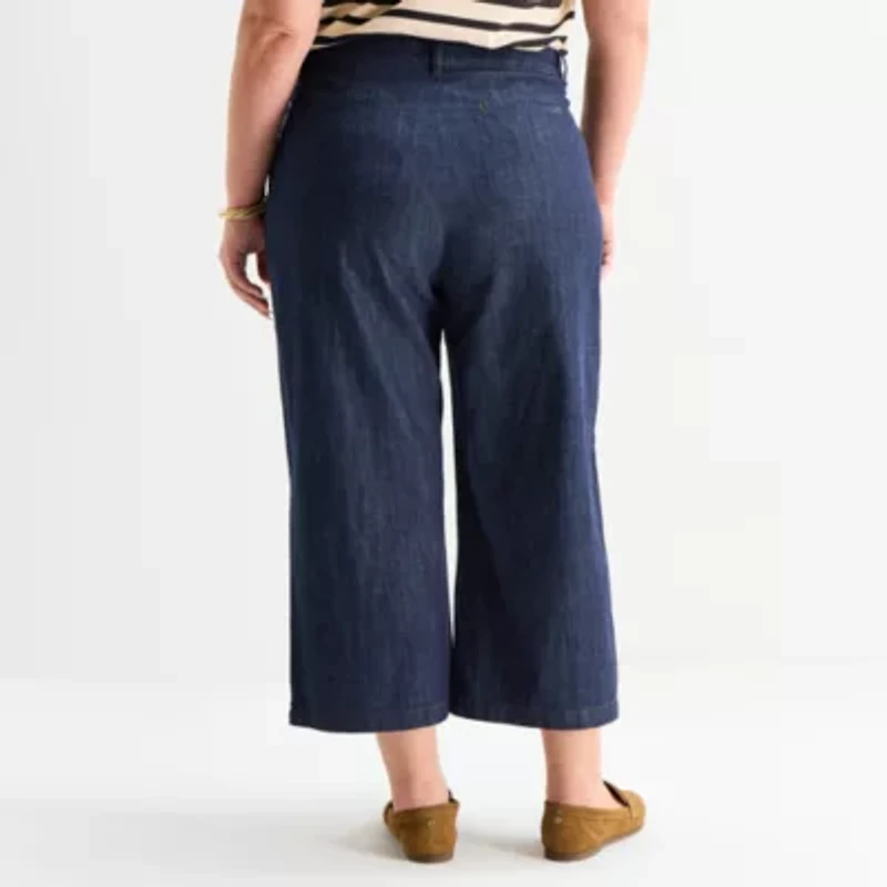 Liz Claiborne Womens Plus Wide Leg Mid Rise Cropped Pant