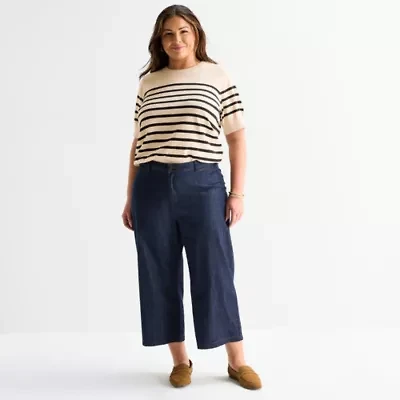 Liz Claiborne Womens Plus Wide Leg Mid Rise Cropped Pant