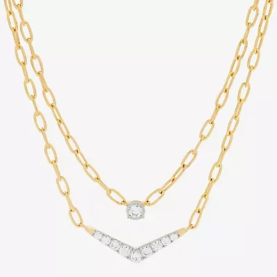 (H-I / Si2) Womens White Diamond 14K Gold Over Silver 16 1/2 Inch Chevron Necklace