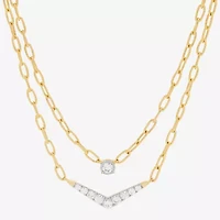 (H-I / Si2) Womens White Diamond 14K Gold Over Silver 16 1/2 Inch Chevron Necklace